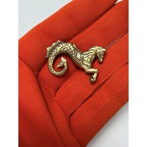 Antique Art Nouveau Hippocampus Brooch Mythical Seahorse Brass Pin